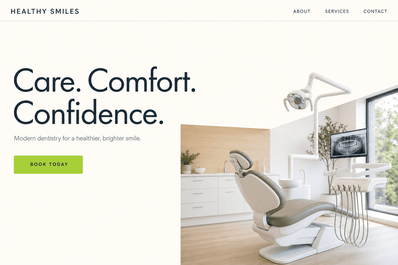 LeadAI Mockup: the same clinic redesigned as a calm, spacious homepage